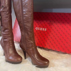 Guess Hearne leather below the knee platform bootie with heel